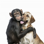 Dog and Chimpanzee hugging